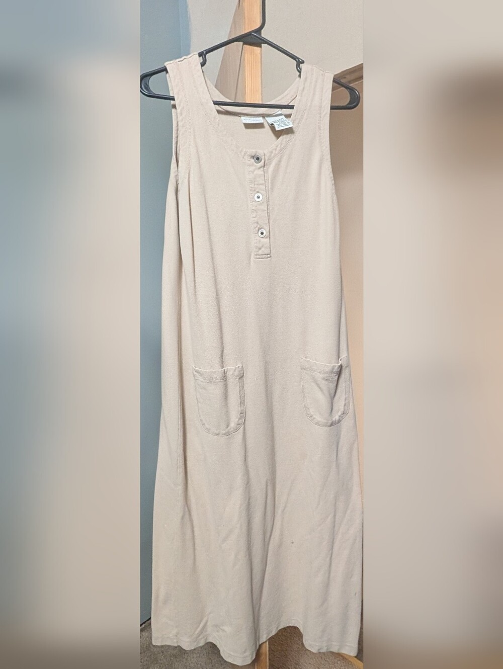 Sleeveless Button Front Maxi Dress in Light Beige